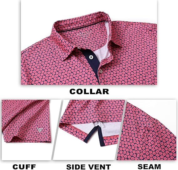Mens Golf Shirt Short Sleeve Dry Fit Print Moisture Wicking Performance Patterns Collared Polo Shirt
