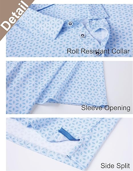 Golf Shirts for Men Dry Fit Performance Short Sleeve Print Moisture Wicking Collared Shirt