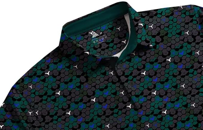 Men's Golf Polo Shirt Short Sleeve Performance Moisture Wicking Collared Print Shirt for Golf and Casual Wear