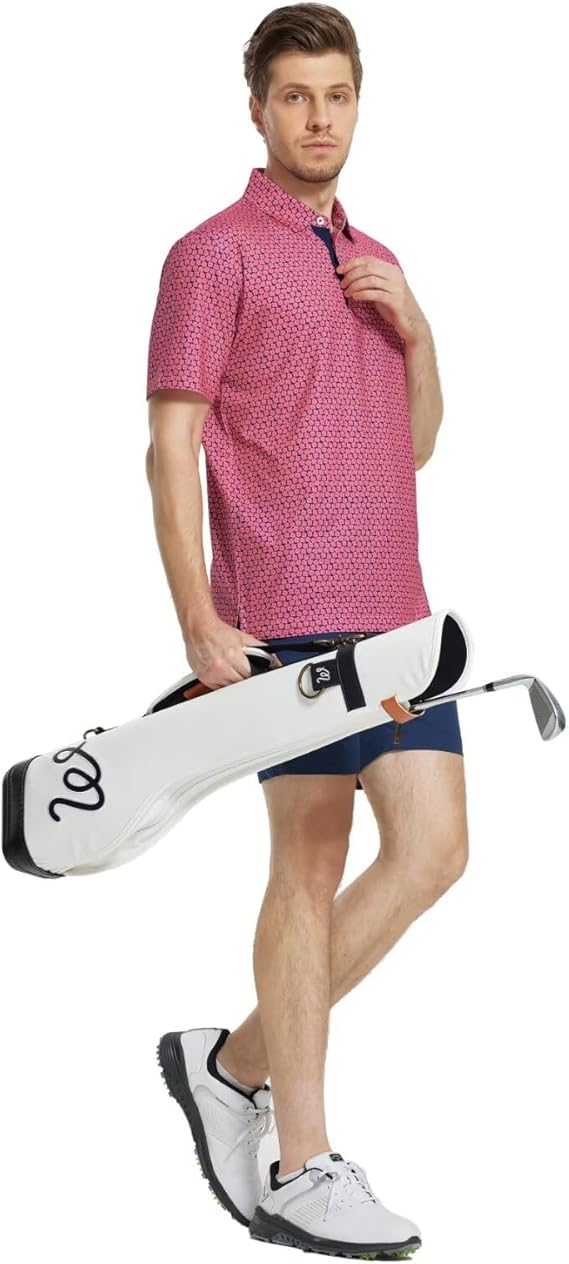 Mens Golf Shirt Short Sleeve Dry Fit Print Moisture Wicking Performance Patterns Collared Polo Shirt