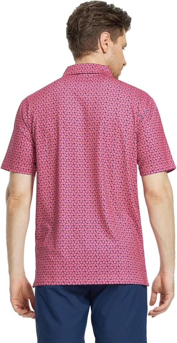 Mens Golf Shirt Short Sleeve Dry Fit Print Moisture Wicking Performance Patterns Collared Polo Shirt