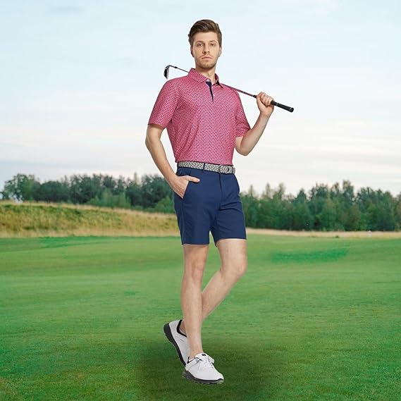 Mens Golf Shirt Short Sleeve Dry Fit Print Moisture Wicking Performance Patterns Collared Polo Shirt