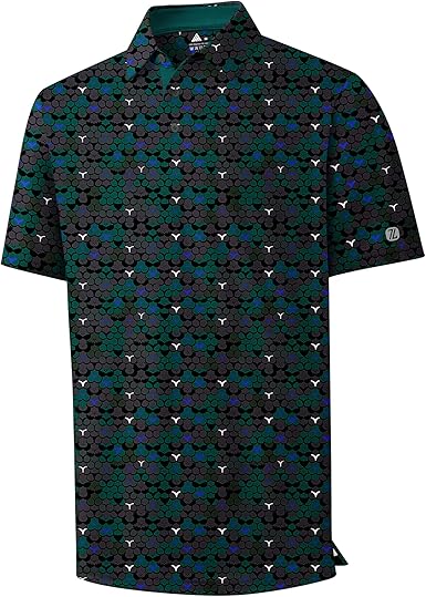 Men's Golf Polo Shirt Short Sleeve Performance Moisture Wicking Collared Print Shirt for Golf and Casual Wear