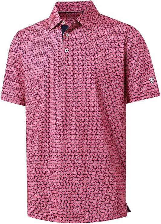 Mens Golf Shirt Short Sleeve Dry Fit Print Moisture Wicking Performance Patterns Collared Polo Shirt