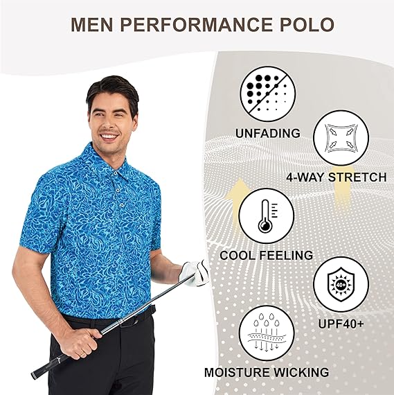 Premium Golf Shirts for Men Dry Fit Performance Polo Short Sleeve Collared Shirt