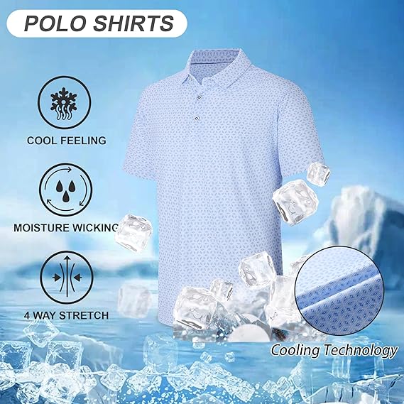 Golf Shirts for Men Dry Fit Performance Short Sleeve Print Moisture Wicking Collared Shirt