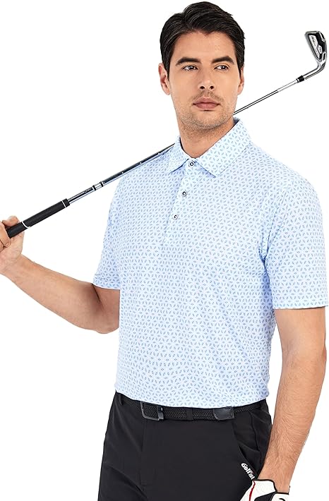 Golf Shirts for Men Dry Fit Performance Short Sleeve Print Moisture Wicking Collared Shirt
