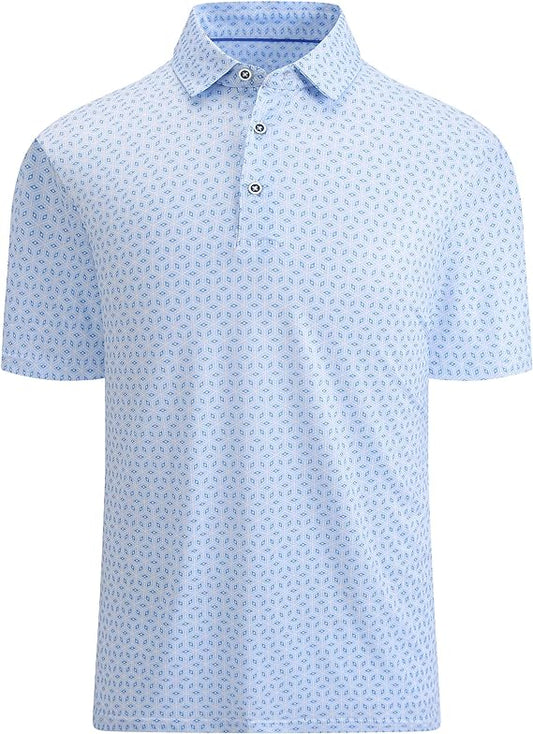 Golf Shirts for Men Dry Fit Performance Short Sleeve Print Moisture Wicking Collared Shirt